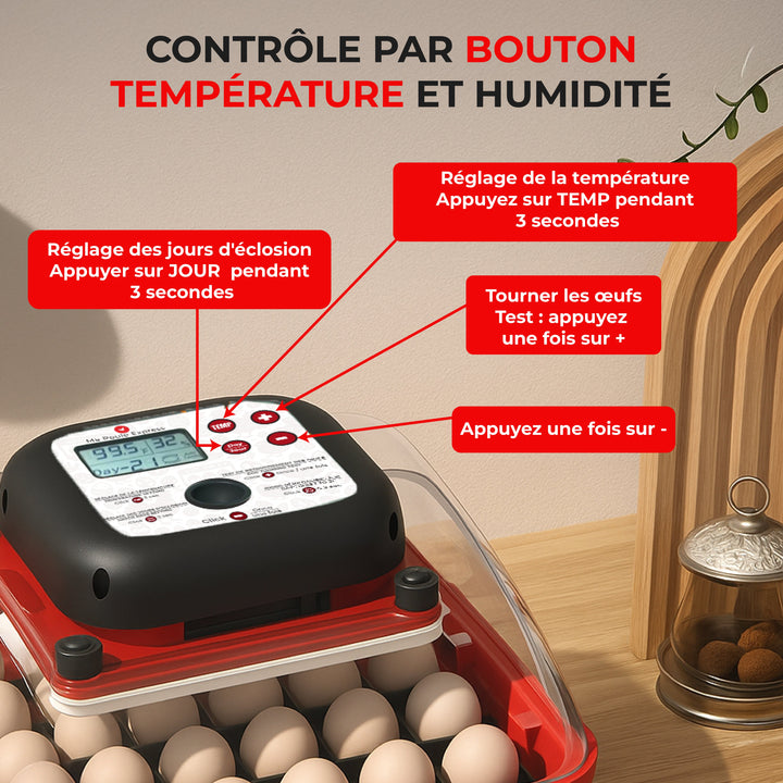 Incubateur automatique 24 œufs – écran LED, retournement & contrôle humidité (110 V) - Ma Poule Express