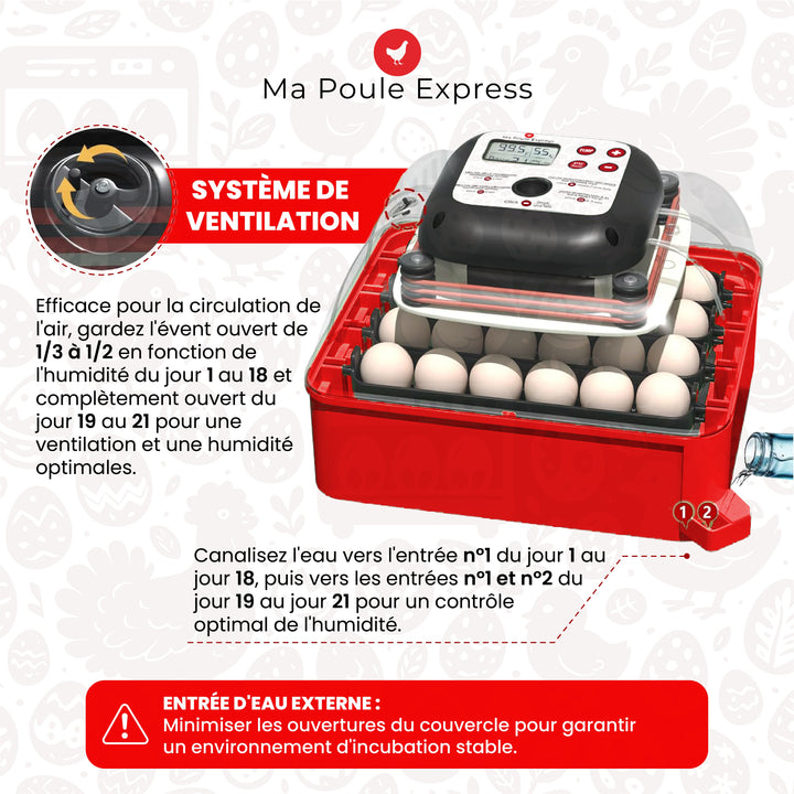 Incubateur automatique 24 œufs – écran LED, retournement & contrôle humidité (110 V) - Ma Poule Express
