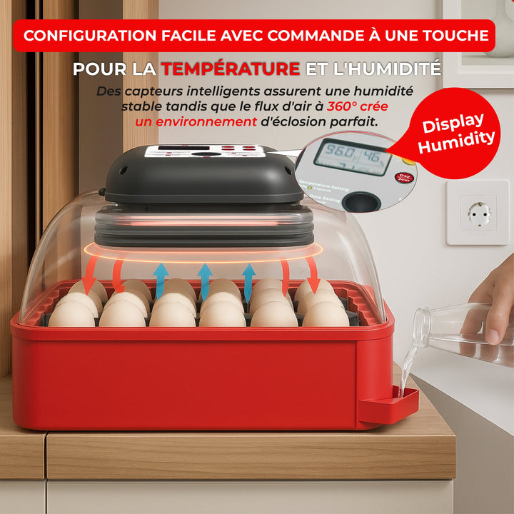 Incubateur automatique 24 œufs – écran LED, retournement & contrôle humidité (110 V) - Ma Poule Express