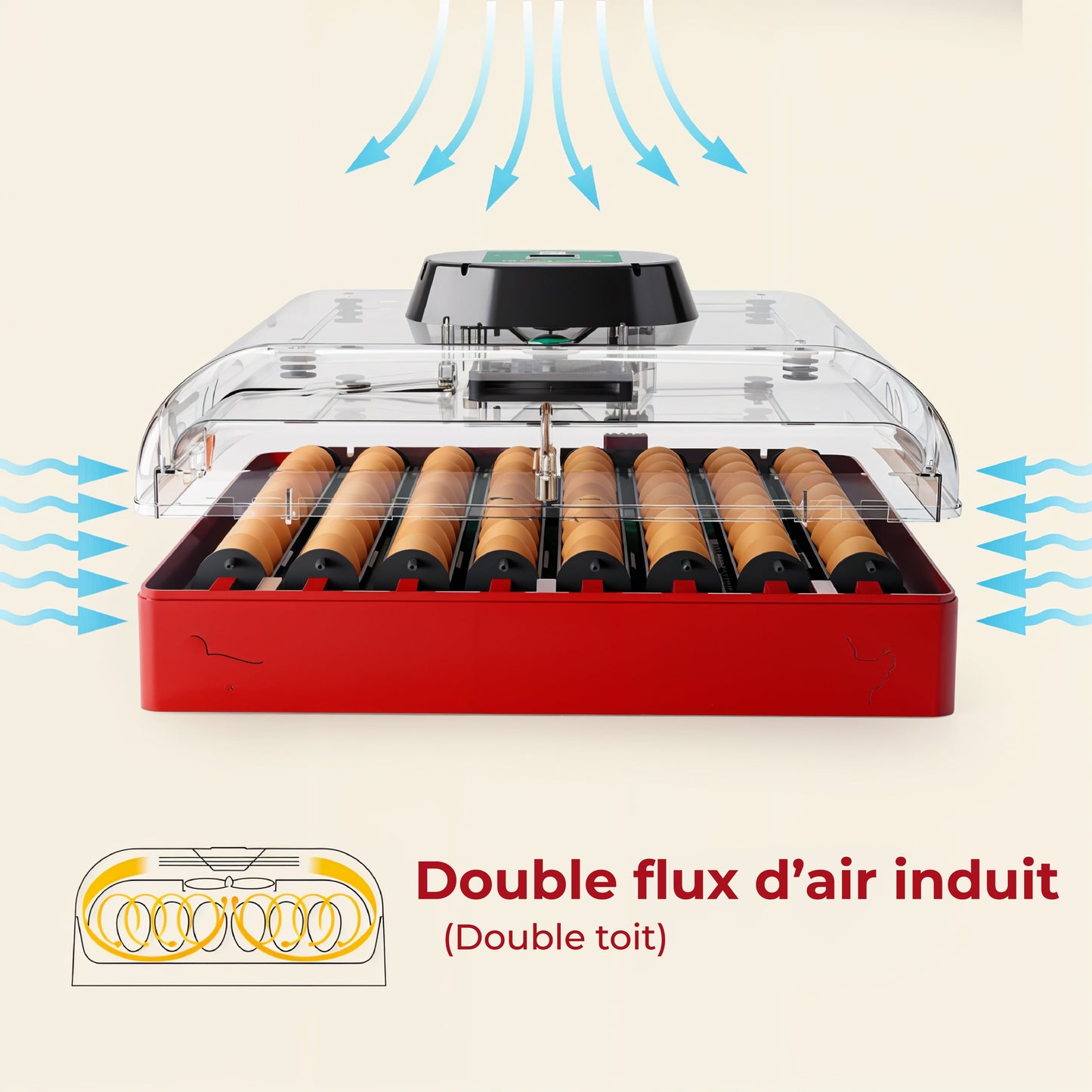 Incubateur numérique 72 œufs – retournement automatique, contrôle T°/humidité à écran LED (110 V) - Ma Poule Express