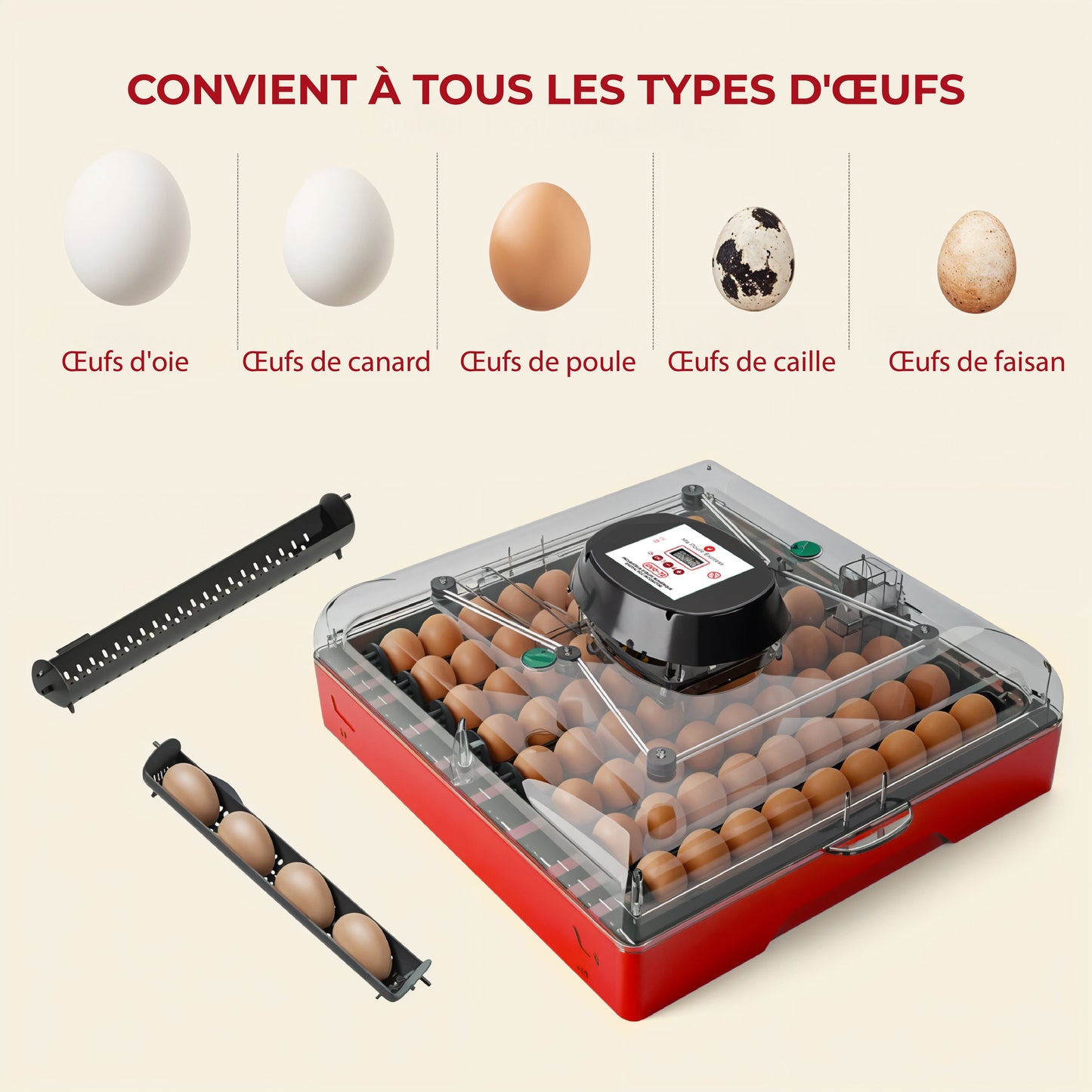 Incubateur numérique 72 œufs – retournement automatique, contrôle T°/humidité à écran LED (110 V) - Ma Poule Express