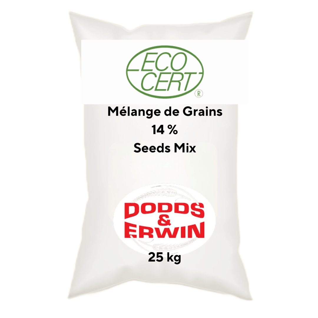 Mélange de Grains Biologique 14 % - 25 kg (Non Taxable) - Ma Poule Express