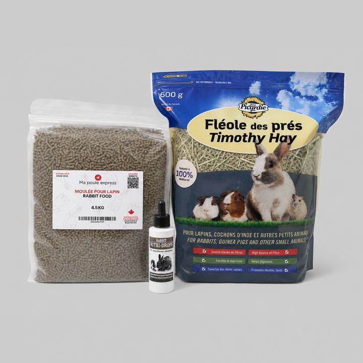 Combo Bien-être pour Lapins – Alimentation Complète &amp; Soins Essentiels | Offre de Juillet