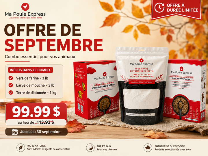Combo Septembre – Vers de farine 3 lb + Larves de mouche soldat noire 3 lb + Terre de diatomée 1 kg