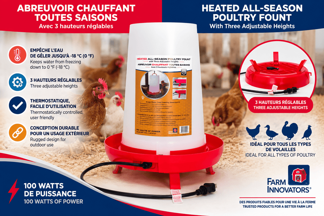 Abreuvoir chauffant toutes saisons pour poules et volailles 11,3 L – 100 W – Farm Innovators HPF-100 - Ma Poule Express