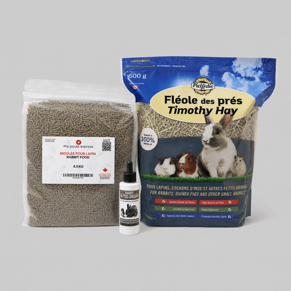Combo Bien-être pour Lapins – Alimentation Complète & Soins Essentiels | Offre de Juillet - Ma Poule Express