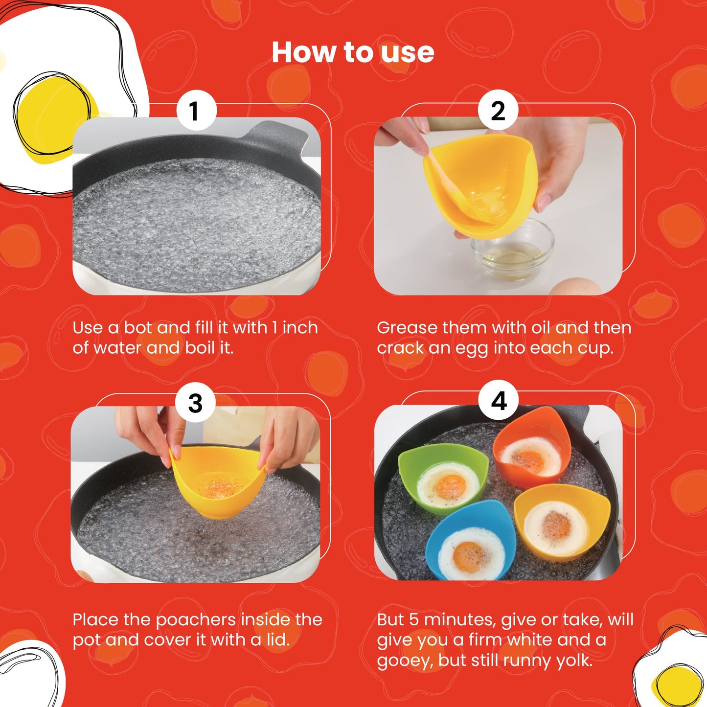 Ensemble de 4 récipients en silicone Ma Poule Express™ pour Œufs Pochés - Ma Poule Express
