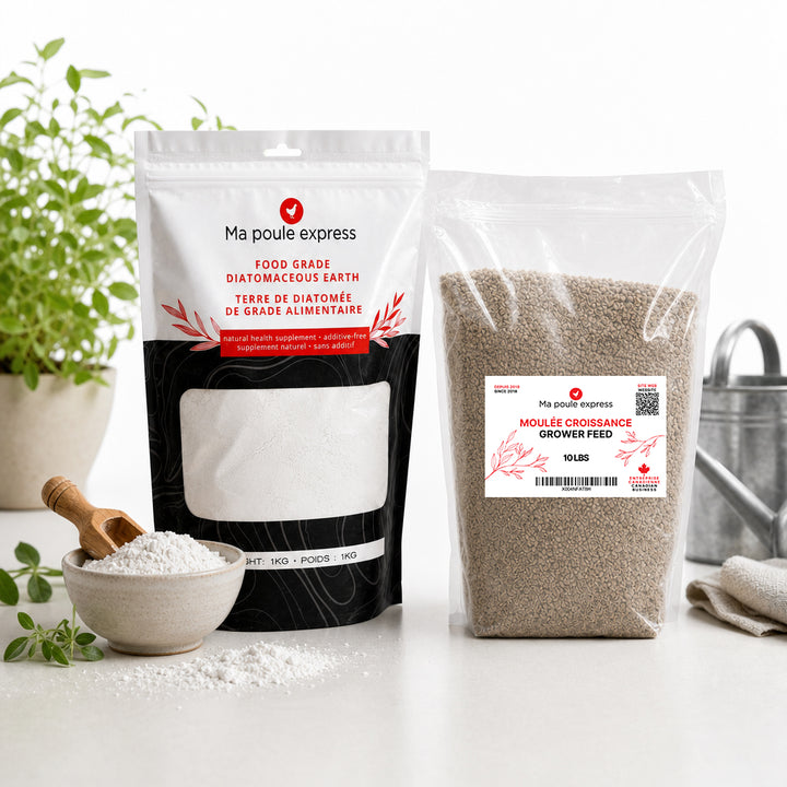 Ensemble Prêt-pour-le-Jardin : Terre de Diatomée (1kg) + Moulée Croissance (10 lbs) – Offre Spéciale de Juin