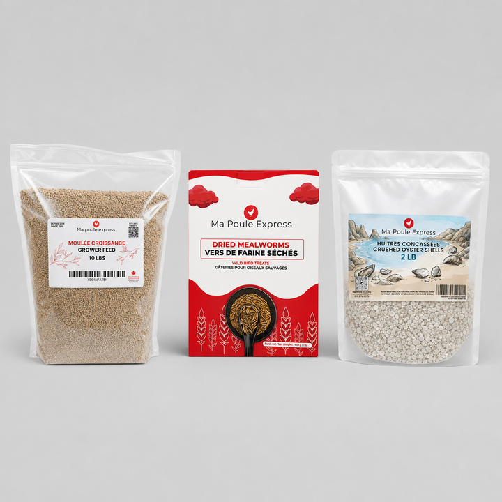 Combo Santé et Vitalité – Moulée, Vers de Farine et Coquilles d’Huîtres | Offre d’Août
