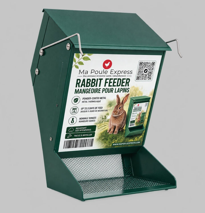 Mangeoire pour lapins à suspendre en métal thermolaqué avec couvercle – Ma Poule Express - Ma Poule Express