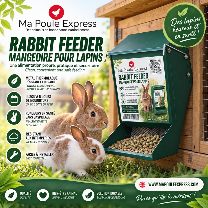 Mangeoire pour lapins à suspendre en métal thermolaqué avec couvercle – Ma Poule Express - Ma Poule Express