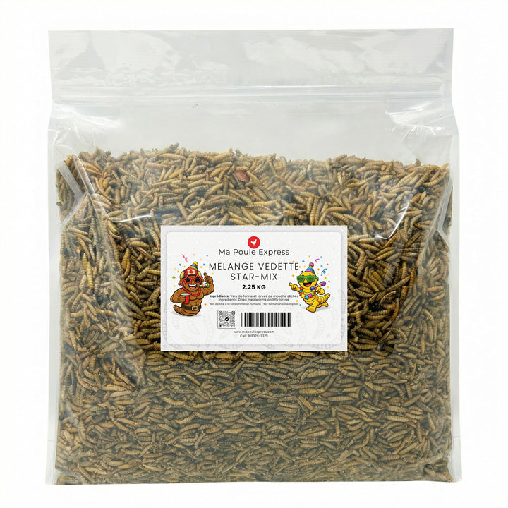 Mélange Vedette - Vers de farine et larves de mouche séchés 5 LBS - Ma Poule Express