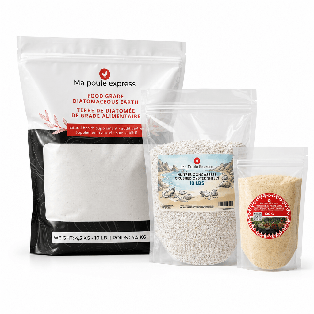Pack Santé Naturelle pour Poules - Terre de Diatomée, Huîtres &amp; Supplément Miel/Fruits - Ma Poule Express