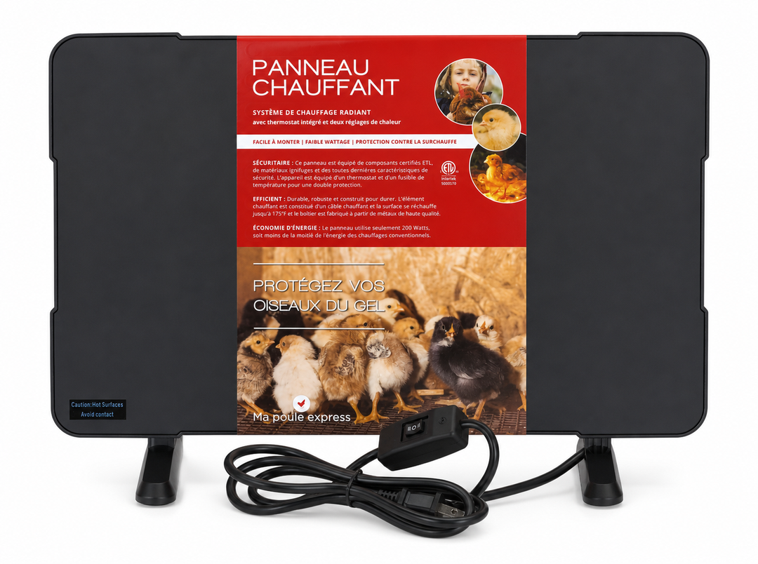 Pack Premium Poulailler Ma Poule Express – Abreuvoir chauffant 100 W, panneau chauffant, larves BSF 11 lb et jouet d&